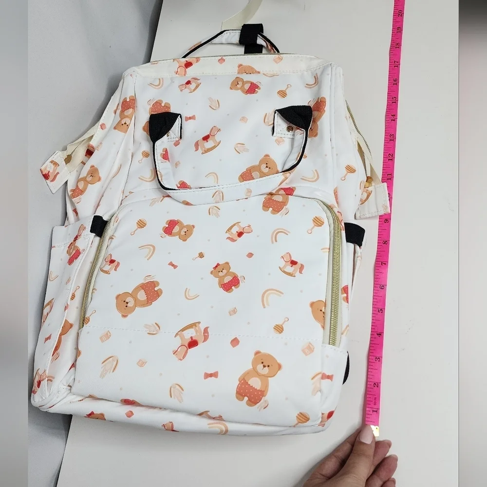 ‼️NEW IN‼️White Teddy Bear Print Diaper Backpack Fast Shipping 📦